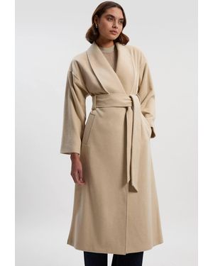 Karen Millen Brushed Wool Belted Wrap Tailored Maxi Coat - Natural