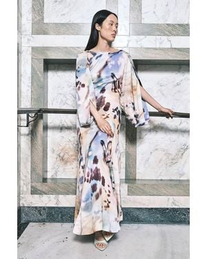 Karen Millen Satin Viscose Printed Soft Midi Dress - Grey