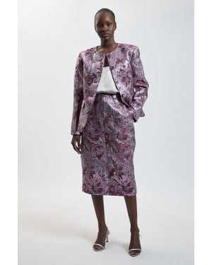 Karen Millen Tailored Jacquard Pencil Midi Skirt - Purple