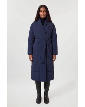 Karen Millen Padded Belted Midi Coat - Blue