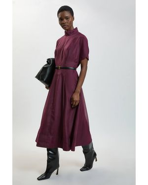 Karen Millen Petite Organza High Neck Belted Midi Dress - Red