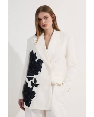 Karen Millen Premium Summer Embellished Applique Tailored Jacket - Natural