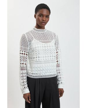 Karen Millen Cotton Lace Long Sleeve Top - Grey