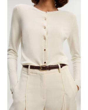 Karen Millen Forever Viscose Blend Popper Knitted Cardigan Jumper - Natural