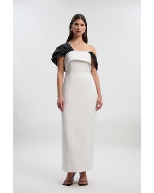 Karen Millen Clean Tailored Taffeta Mix Contrast Drama Sleeve Maxi Dress - White