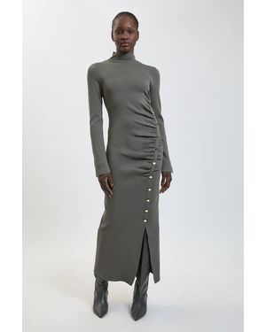 Karen Millen Asymmetric Fastening Viscose Knitted Dress - Grey