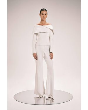 Karen Millen Compact Stretch Satin Side Tailored Straight Leg Trouser - Pink