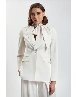 Karen Millen Compact Viscose Tie Neck Tailored Blazer - White