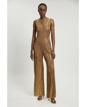 Karen Millen Premium Crystal Embellished Jumpsuit - Natural