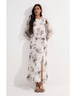 Karen Millen Petite Sheer Viscose Georgette Sketchy Deep V Woven Halter Neck Dress - Natural