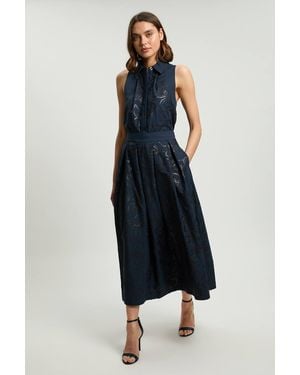 Karen Millen Linen Matte Sequin Midi Skirt - Blue