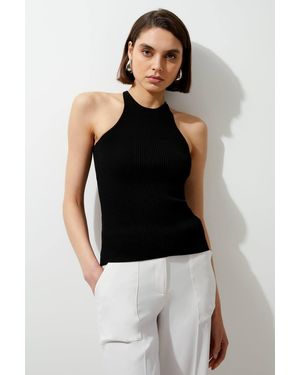 Karen Millen Viscose Blend Rib Knit Racer Vest Top - Black
