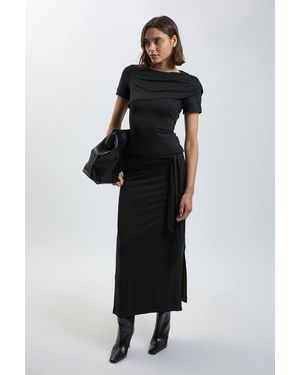 Karen Millen Viscose Jersey Tie Waist Midi Skirt - Black