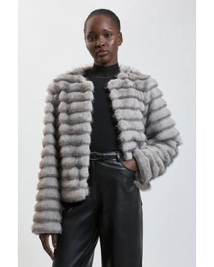 Karen Millen Faux Fur Panelled Long Sleeve Jacket - Grey