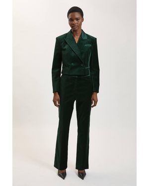 Karen Millen Harper's Bazaar Velvet And Satin Mix Slim Leg Trouser - Green