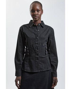 Karen Millen Denim Corset Top Detail Shirt - Black