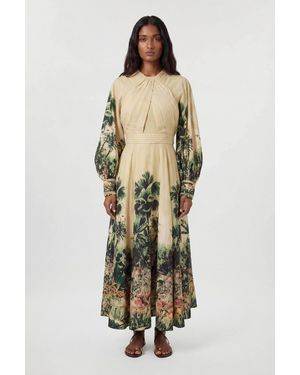 Karen Millen Petite Botanical Print Woven Balloon Sleeve Maxi Dress - White