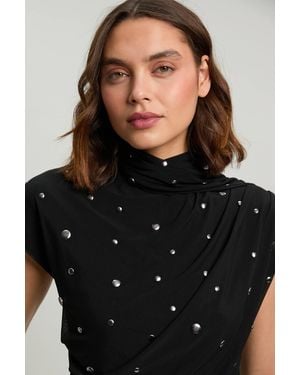 Karen Millen Cowl Neck Stud Detail Jersey Top - Black