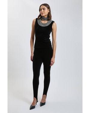 Karen Millen Velvet Jersey Stirrup Leggings Trousers - Black