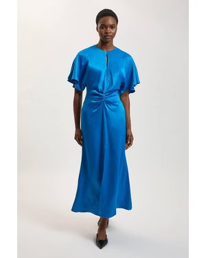 Karen Millen Viscose Satin Crepe Woven Maxi Dress - Blue