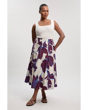 Karen Millen Plus Size Graphic Cotton Sateen Woven Skirt - White