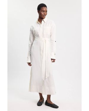 Karen Millen Viscose Linen Woven Belted Shirt Dress - Natural
