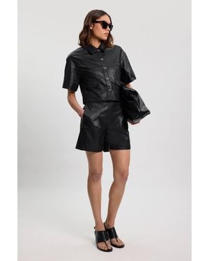 Karen Millen Faux Leather City Shorts - Black