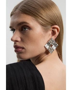 Karen Millen Crystal Look Square Stud Earrings - Metallic