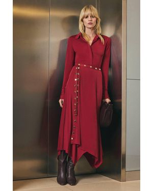 Karen Millen Drapey Crepe Hanky Hem Eyelet Detail Maxi Skirt - Red