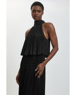 Karen Millen Pleated Bead Detail Halterneck Maxi Dress - Black