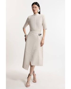 Karen Millen Figure Form Bandage Asymmetric Knit Midi Dress - Natural