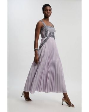 Karen Millen Embellished Pleated Woven Maxi Dress - Purple