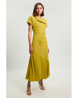 Karen Millen Brush Stroke Print Twill Angel Sleeve Woven Maxi Dress - Yellow