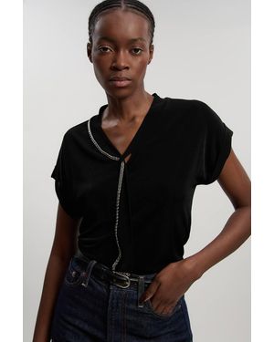 Karen Millen Jersey Crepe V Neck Trim Detail T - Black