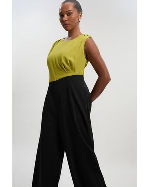 Karen Millen Plus Size Soft Tailored Asymmetric Neck Wide Leg Jumpsuit - Multicolour