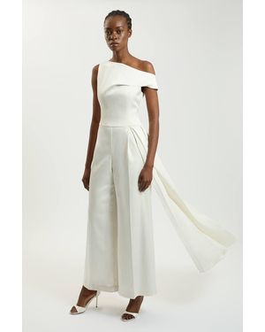 Karen Millen Petite Tailored Satin Drape Asymmetric Jumpsuit - White