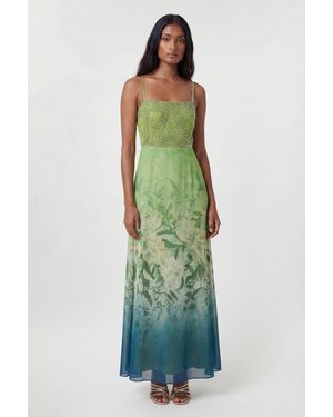 Karen Millen Petite Embellished Ombre Floral Pleated Woven Bandeau Maxi Dress - Green