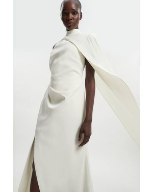 Karen Millen Petite Soft Tailored One Shoulder Cape Sleeve Maxi Dress - Natural