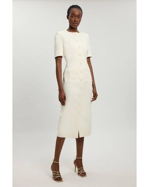 Karen Millen Satin Tux Short Sleeve Tailored Midi Dress - Natural