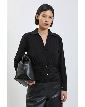 Karen Millen Petite Drapey Crepe Ruched Waist Jersey Blouse - Black