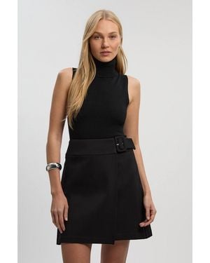 Karen Millen Ponte Pleat Wrap Mini Skirt - Black