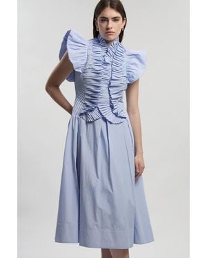 Karen Millen Pleated Ruffle Sleeve Woven Maxi Dress - Blue