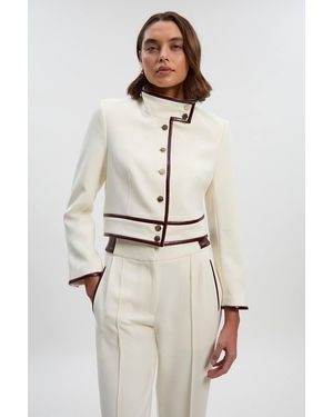 Karen Millen Compact Stretch Pu Mix Tailored Belted Jacket - Natural
