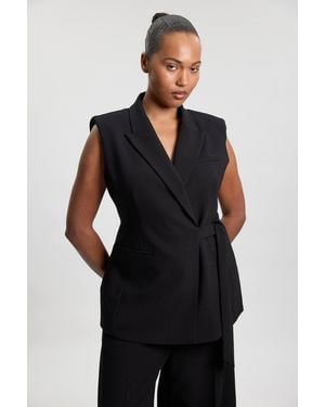 Karen Millen Plus Size Compact Stretch Tailored Tie Front Waistcoat - Black