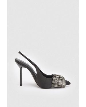 Karen Millen Satin Embellished Bow Slingback Heeled Shoe - White