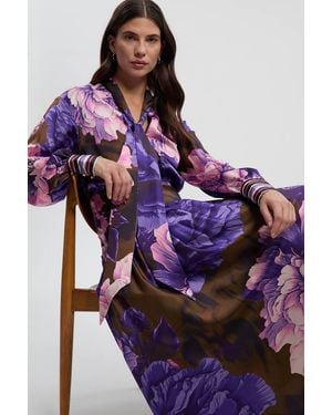 Karen Millen Petite Print Hammered Satin Collared Woven Shirt Dress - Purple