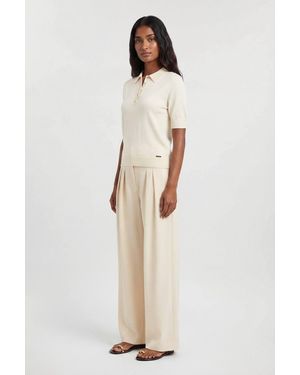 Karen Millen Forever Viscose Blend Collared Polo Top - Natural