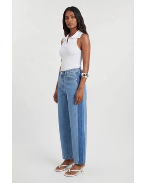 Karen Millen Petite Denim Panelled Barrel Leg Jeans - Blue