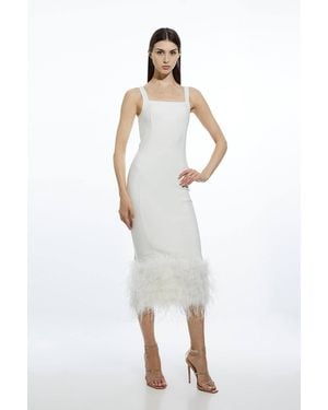 Karen Millen Figure Form Bandage Feather Hem Knit Midi Dress - White