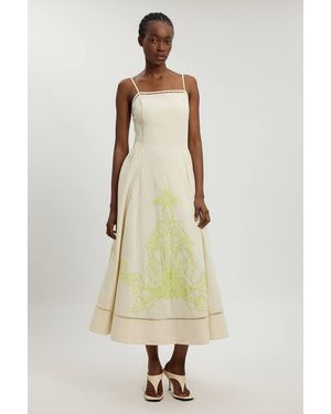 Karen Millen Linen Blend Beaded Cutwork Strappy Midi Dress - Natural